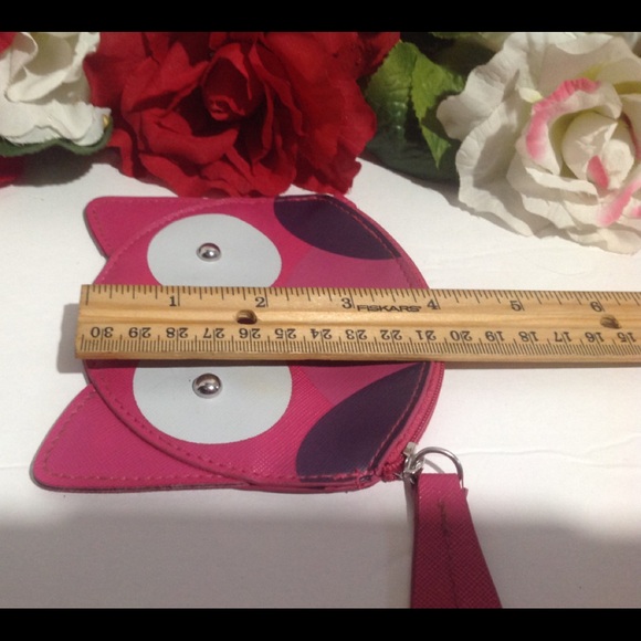 Owl Face Coin Purse Pink Faux Leather Zip Closure - Picture 10 of 10